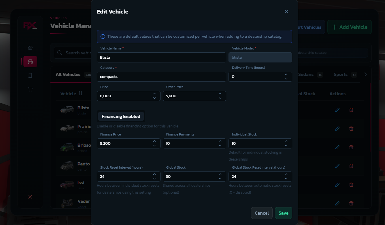 Admin Panel Edit Vehicle