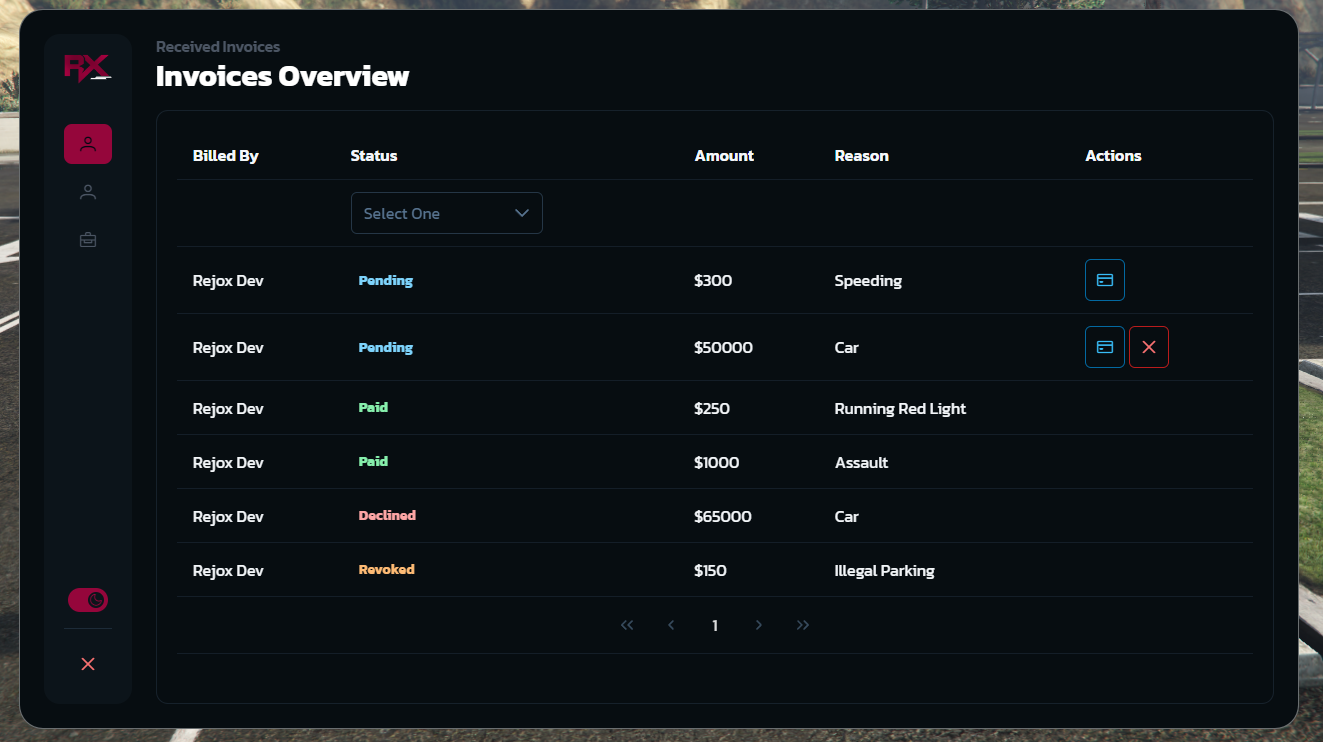 Invoices Overview UI